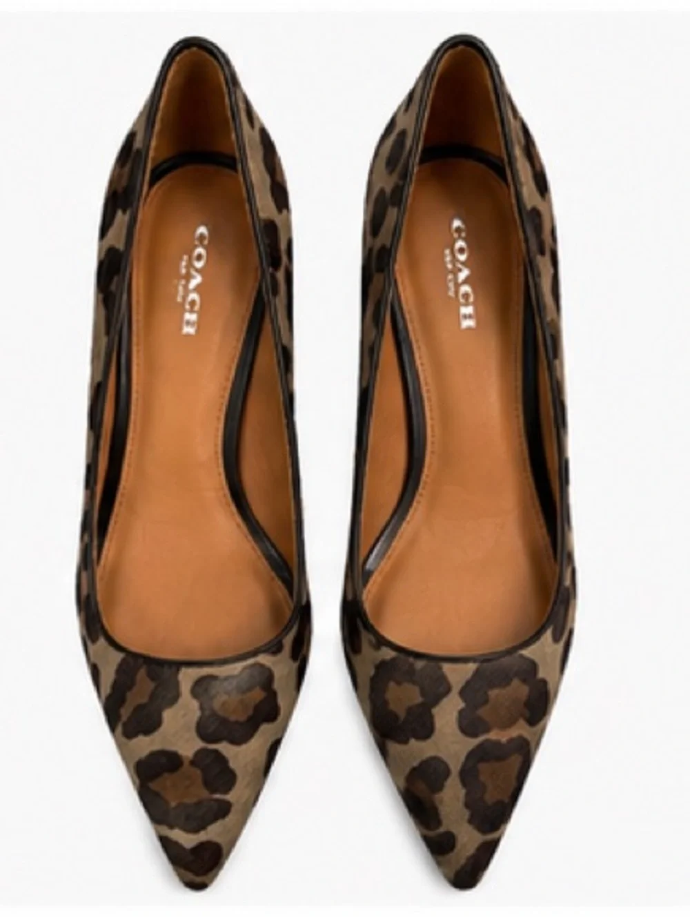 Coach Leopard Haircalf Pointed Toe Kitten Heel Pumps 8.5B